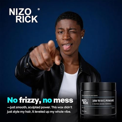 NIZORICK Men's 360 Wave Pomade 150g – Water-Based, Non-Greasy Strong Hold for Layered Waves Avelisse