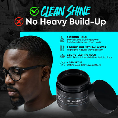 NIZORICK Men's 360 Wave Pomade 150g – Water-Based, Non-Greasy Strong Hold for Layered Waves Avelisse