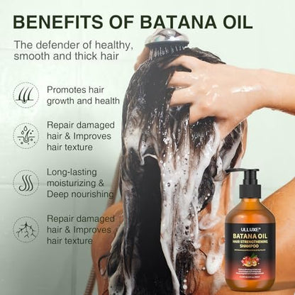 Batana Oil Hair Growth Shampoo - Strengthening Regrowth Shampoo for Men & Women with Thinning Hair & Hair Loss, Infused with Rosemary & Mint Oil, Nourishes Scalp, Sulfate Free, 10.15 fl oz Avelisse