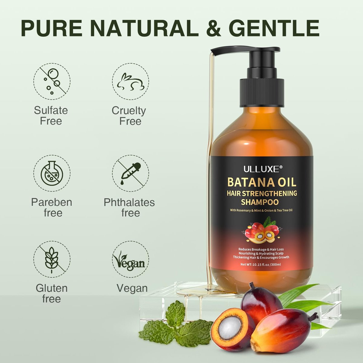 Batana Oil Hair Growth Shampoo - Strengthening Regrowth Shampoo for Men & Women with Thinning Hair & Hair Loss, Infused with Rosemary & Mint Oil, Nourishes Scalp, Sulfate Free, 10.15 fl oz Avelisse