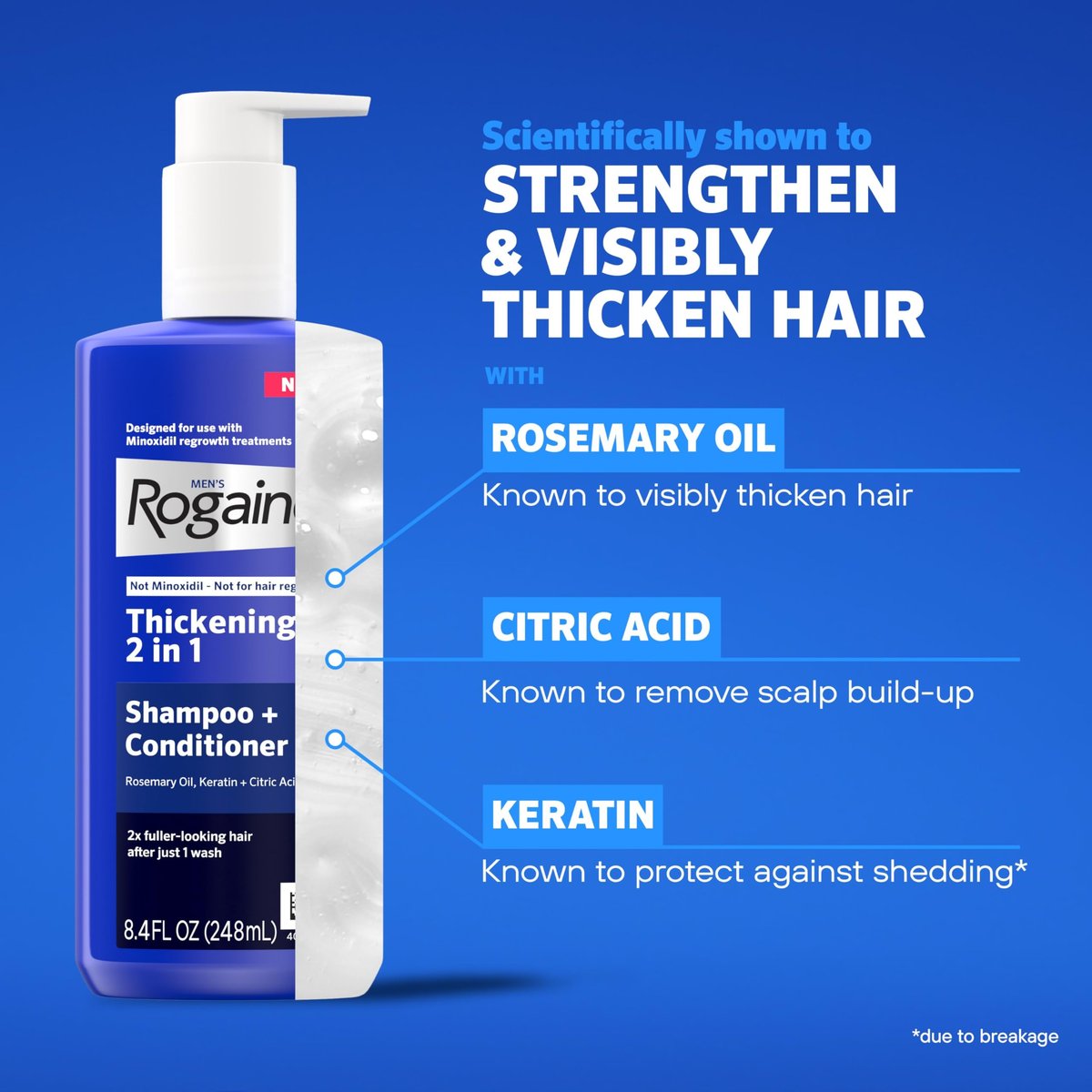 Rogaine Men's Thickening 2 in 1 Shampoo + Conditioner with Rosemary Oil, Keratin & Citric Acid – 8.4 fl oz Avelisse