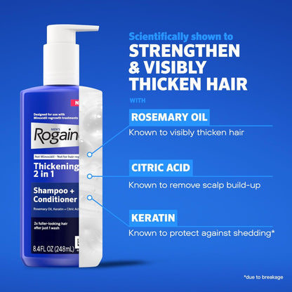 Rogaine Men's Thickening 2 in 1 Shampoo + Conditioner with Rosemary Oil, Keratin & Citric Acid – 8.4 fl oz Avelisse