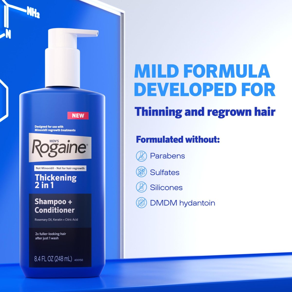 Rogaine Men's Thickening 2 in 1 Shampoo + Conditioner with Rosemary Oil, Keratin & Citric Acid – 8.4 fl oz Avelisse