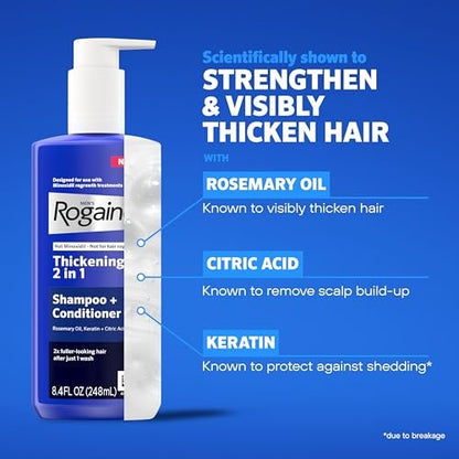 Rogaine Men's Thickening 2 in 1 Shampoo + Conditioner with Rosemary Oil, Keratin & Citric Acid – 8.4 fl oz Avelisse