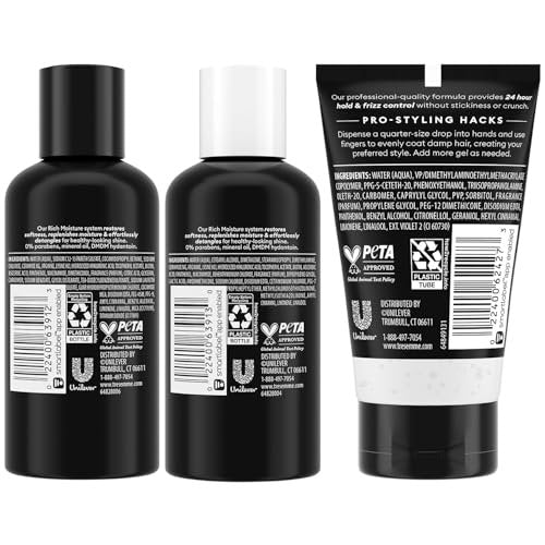 TRESemmé Travel Shampoo, Conditioner & Hair Gel – Rich Moisture Hair Products + Alcohol-Free Styling Gel, 24H Frizz Control (3 Piece Set) - görsel 3