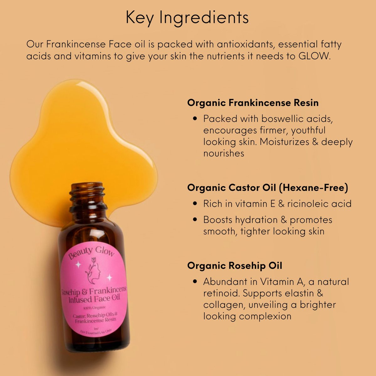 Frankincense Resin Infused Organic Castor & Rosehip Oils Face Age Defying Miracle Facial Moisturizer - Cold Pressed Serum, Natural Skincare, Hydrates Skin, 1 Fl Oz Avelisse