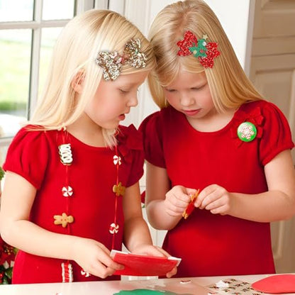 4 Pcs Christmas Hair Clips - Cute Reindeer & Tree Glitter Sequins Barrettes for Women Girls Kids Holiday Party