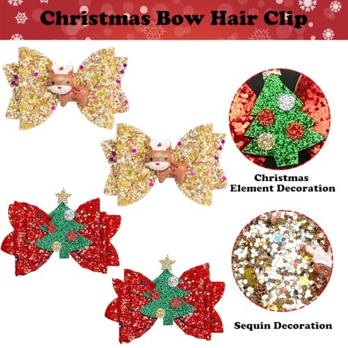 4 Pcs Christmas Hair Clips - Cute Reindeer & Tree Glitter Sequins Barrettes for Women Girls Kids Holiday Party - görsel 12