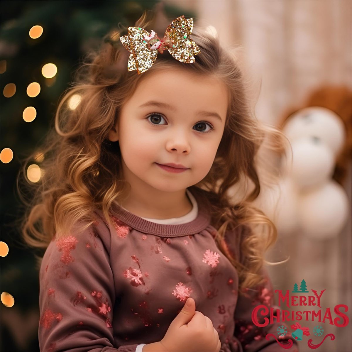 4 Pcs Christmas Hair Clips - Cute Reindeer & Tree Glitter Sequins Barrettes for Women Girls Kids Holiday Party - görsel 5