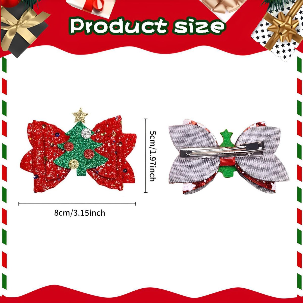 4 Pcs Christmas Hair Clips - Cute Reindeer & Tree Glitter Sequins Barrettes for Women Girls Kids Holiday Party - görsel 13