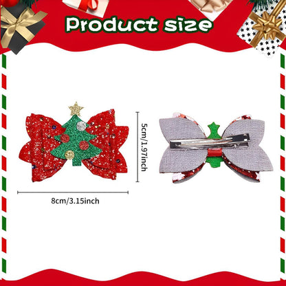 4 Pcs Christmas Hair Clips - Cute Reindeer & Tree Glitter Sequins Barrettes for Women Girls Kids Holiday Party