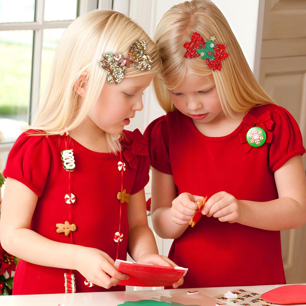 4 Pcs Christmas Hair Clips - Cute Reindeer & Tree Glitter Sequins Barrettes for Women Girls Kids Holiday Party - görsel 9
