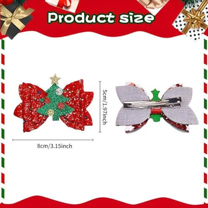 4 Pcs Christmas Hair Clips - Cute Reindeer & Tree Glitter Sequins Barrettes for Women Girls Kids Holiday Party
