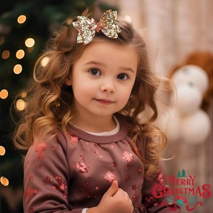 4 Pcs Christmas Hair Clips - Cute Reindeer & Tree Glitter Sequins Barrettes for Women Girls Kids Holiday Party