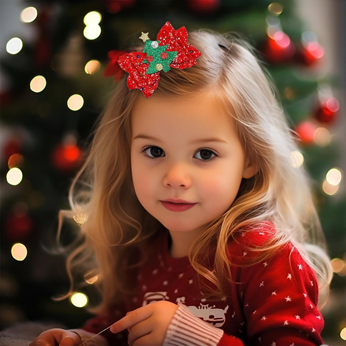 4 Pcs Christmas Hair Clips - Cute Reindeer & Tree Glitter Sequins Barrettes for Women Girls Kids Holiday Party - görsel 7