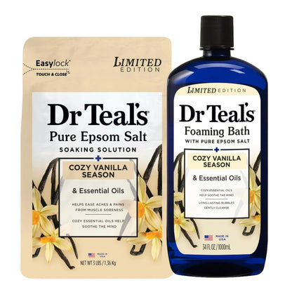 Dr Teal's Cozy Vanilla Season Comfort Pure Epsom Salt Soak and Foaming Bath Duo Pack Avelisse
