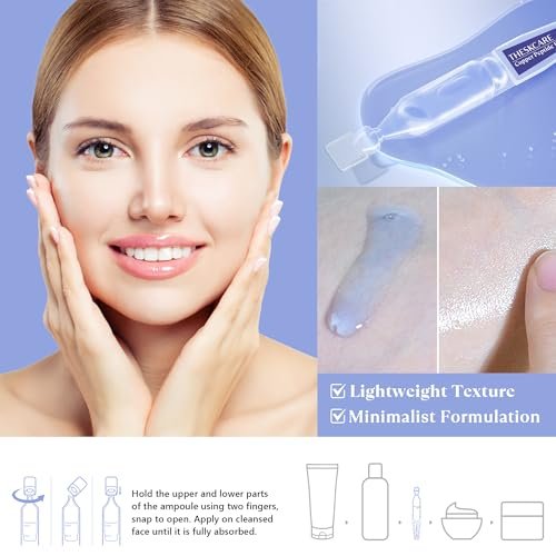 THESKCARE Copper Peptide Serum Ampoule with Niacinamide & Hyaluronic Acid – Hydrating, Anti-Wrinkle, Plumping Face Serum (30 Ampoules, 1.01 Fl Oz) Avelisse