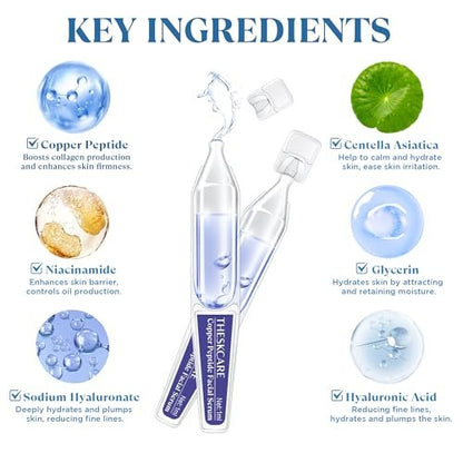 THESKCARE Copper Peptide Serum Ampoule with Niacinamide & Hyaluronic Acid – Hydrating, Anti-Wrinkle, Plumping Face Serum (30 Ampoules, 1.01 Fl Oz) Avelisse