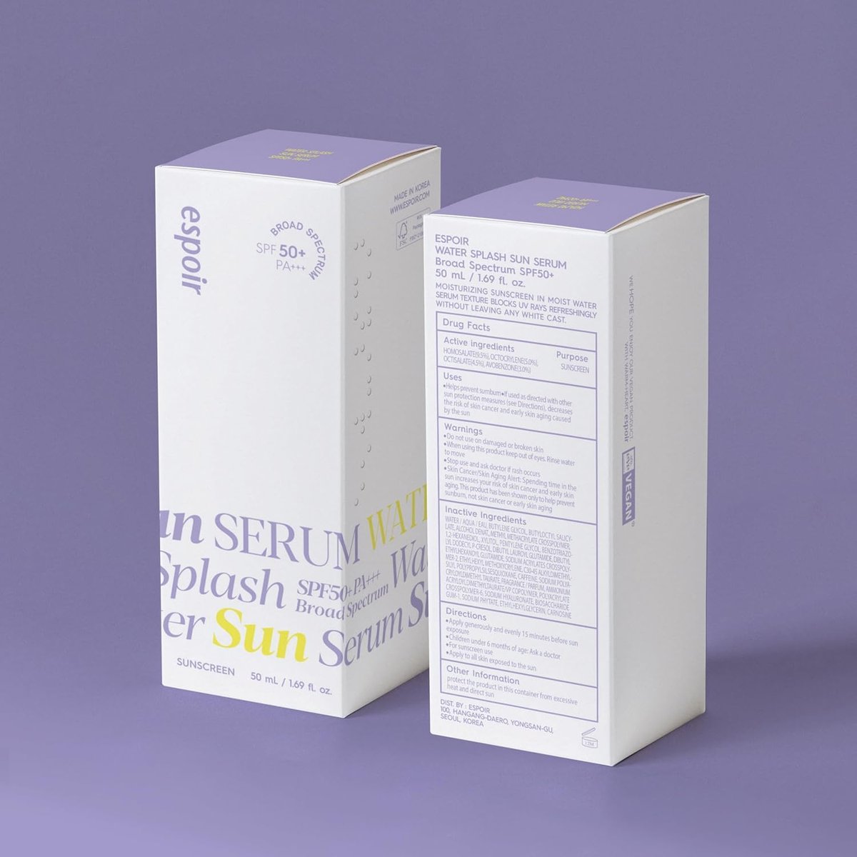 Espoir Water Splash Sun Serum SPF50+ PA+++ - 3,000ppm Caffeine, Hydrating Sunscreen for Face, Vegan, 1.69 Fl Oz Avelisse
