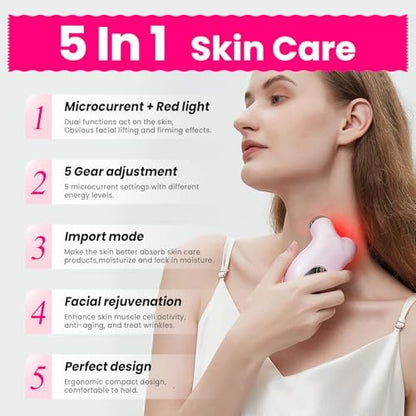 Hunvva Microcurrent Facial Device with Red Light Therapy – Lift, Tighten, and Smooth Wrinkles at Home Avelisse