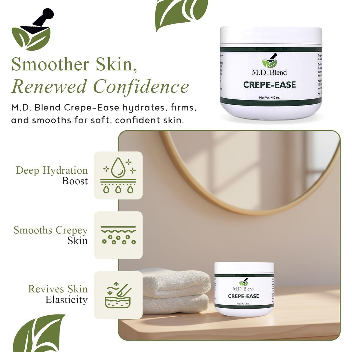 M.D. Blend Crepe-Ease Body Moisturizer – Anti-Aging Retinol Cream for Crepey Skin on Neck, Arms & Legs, Firming & Hydrating, 4 oz Avelisse
