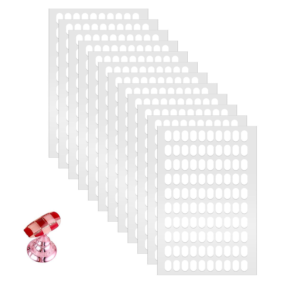 Trinkrittey 1200 Pcs False Tip Double Sided Adhesive Tapes for Nail Art Display - Pre-cut Strips for Nail Art Holder and Display Book - görsel 1