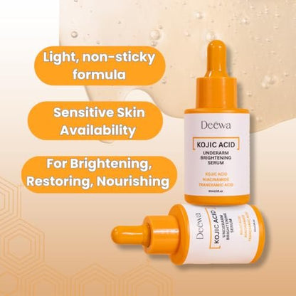 Kojic Underarm Brightening Serum with Niacinamide for Dark Spots, Elbows, Knees, Private Areas - Paraben-Free, Vegan, 1 Fl Oz Avelisse