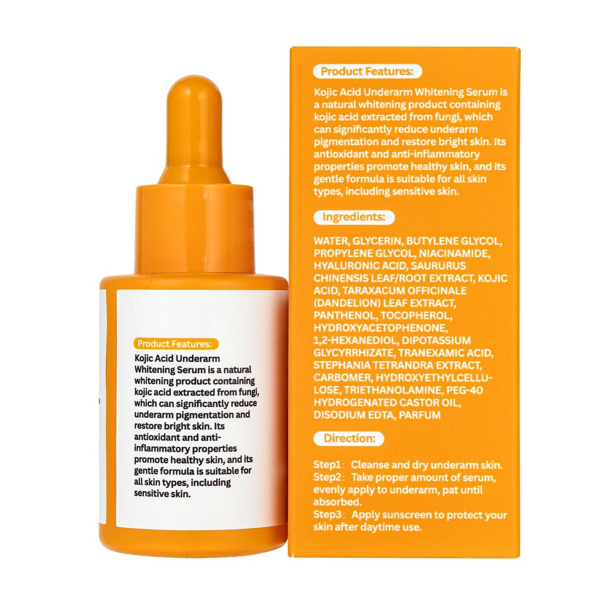 Kojic Underarm Brightening Serum with Niacinamide for Dark Spots, Elbows, Knees, Private Areas - Paraben-Free, Vegan, 1 Fl Oz Avelisse