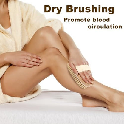 2Pcs Natural Bristle Exfoliating Brush Set for Lymphatic Drainage & Smooth Skin | Wet & Dry Body Scrubber