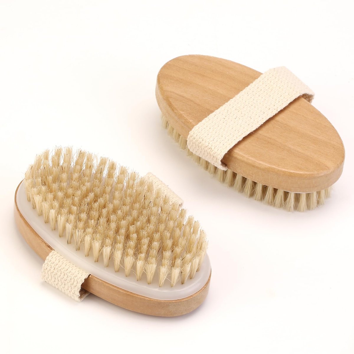 2Pcs Natural Bristle Exfoliating Brush Set for Lymphatic Drainage & Smooth Skin | Wet & Dry Body Scrubber - görsel 1