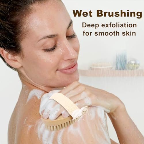 2Pcs Natural Bristle Exfoliating Brush Set for Lymphatic Drainage & Smooth Skin | Wet & Dry Body Scrubber - görsel 8