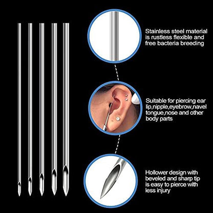 Rayyl Body Piercing Tool Kit - 42-Piece Professional Piercing Supplies with 12G-20G Needles, Clamps, and Forceps for Ear, Nose, Belly Button, Tongue, Eyebrow