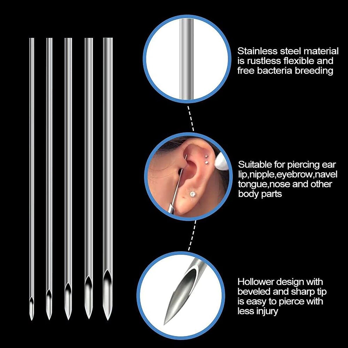 Rayyl Body Piercing Tool Kit - 42-Piece Professional Piercing Supplies with 12G-20G Needles, Clamps, and Forceps for Ear, Nose, Belly Button, Tongue, Eyebrow - görsel 5