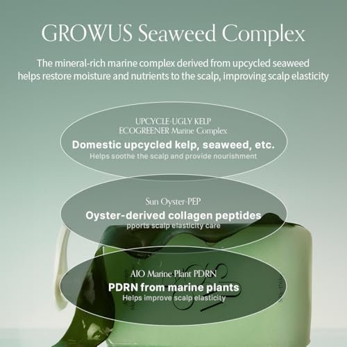 GROWUS Algae Therapy Seaweed Shampoo for Thinning Hair - Marine PDRN & Biotin - Hair Thickening, Scalp Strengthening, Hair Fall Defense - Paraben & Sulfate Free K-Beauty - 16.9 Fl Oz Avelisse
