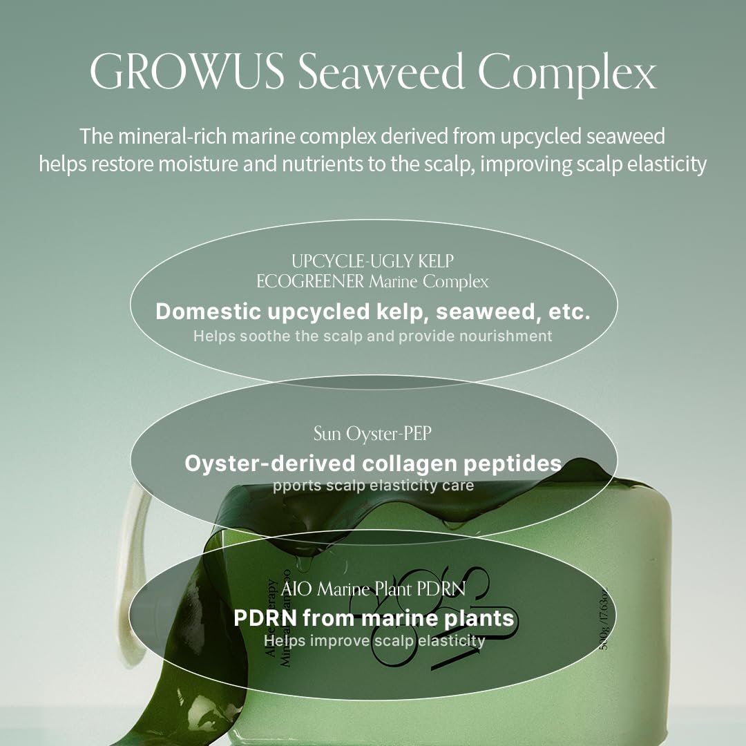 GROWUS Algae Therapy Seaweed Shampoo for Thinning Hair - Marine PDRN & Biotin - Hair Thickening, Scalp Strengthening, Hair Fall Defense - Paraben & Sulfate Free K-Beauty - 16.9 Fl Oz Avelisse