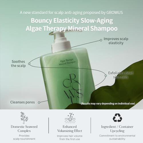 GROWUS Algae Therapy Seaweed Shampoo for Thinning Hair - Marine PDRN & Biotin - Hair Thickening, Scalp Strengthening, Hair Fall Defense - Paraben & Sulfate Free K-Beauty - 16.9 Fl Oz Avelisse