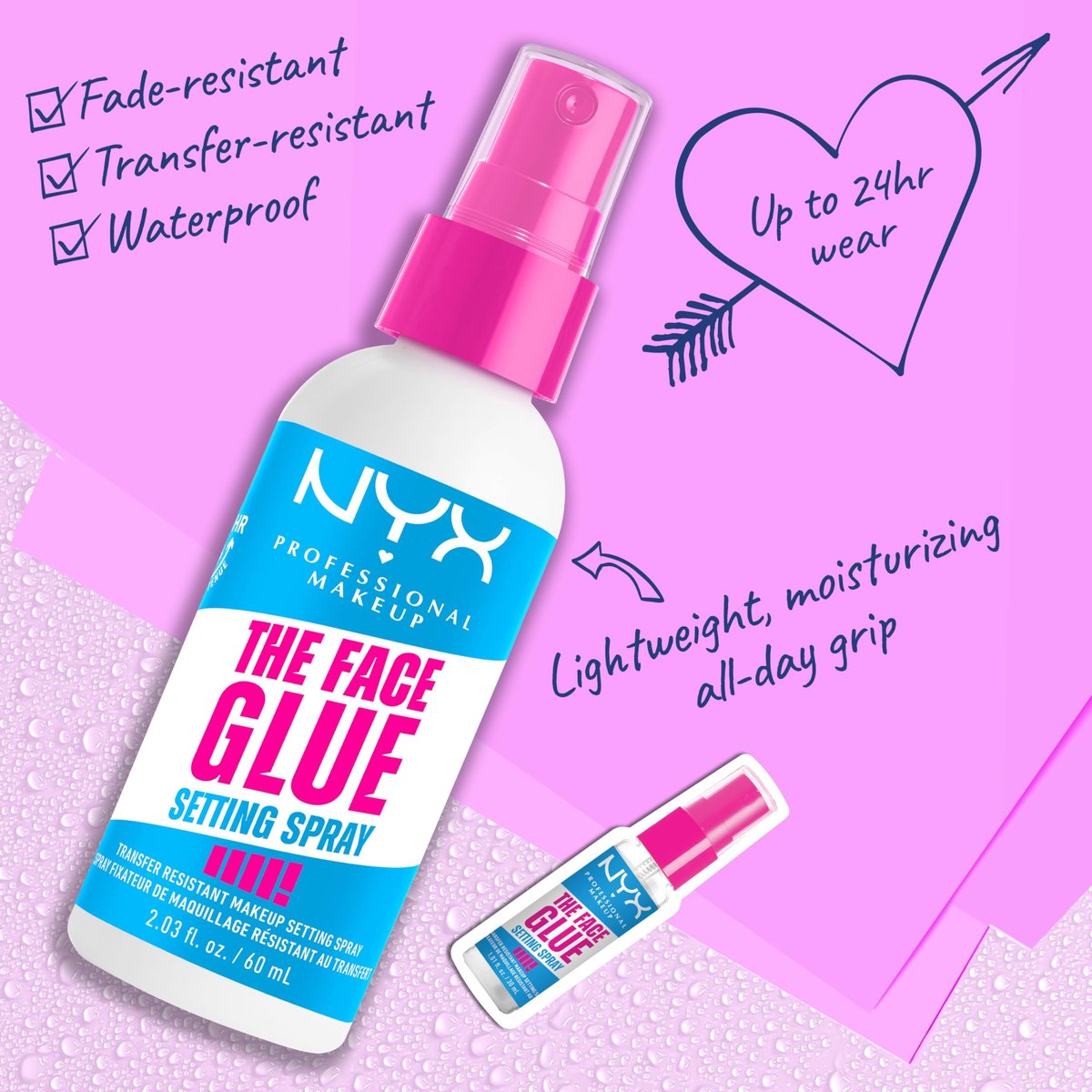NYX PROFESSIONAL MAKEUP The Face Glue Setting Spray – Transfer-Resistant, Waterproof, Up to 24HR Wear - görsel 3