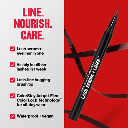 REVLON ColorStay Lash Serum + Liner - Waterproof Eyeliner with Flexible Brush Tip, 001 Blackest Black
