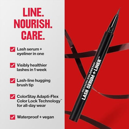 REVLON ColorStay Lash Serum + Liner - Waterproof Eyeliner with Flexible Brush Tip, 001 Blackest Black