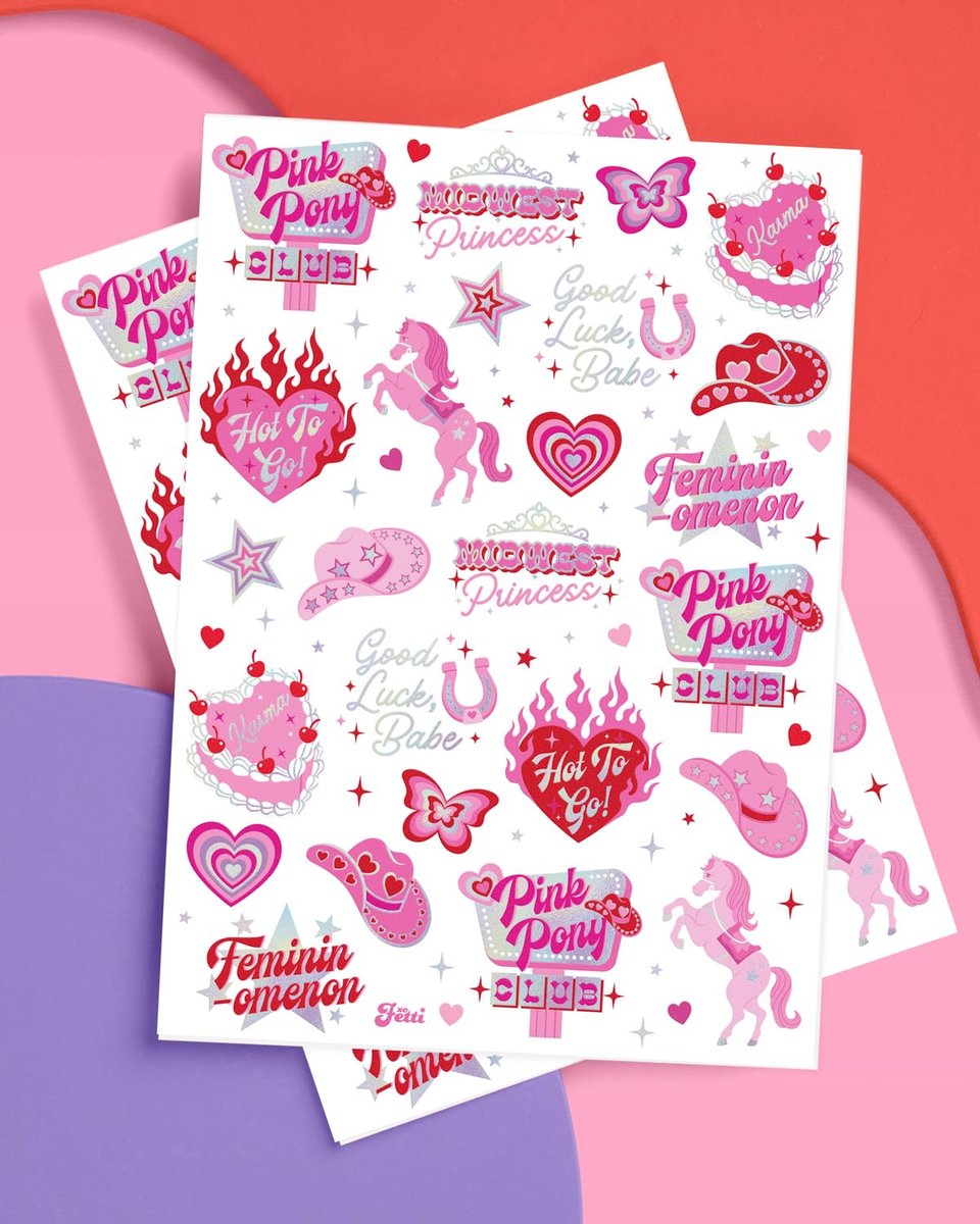 xo, Fetti Pink Pony Club Temporary Tattoos - 54 Iridescent Foil Pcs | Cowgirl Bachelorette Party, Valentine's Day Favors, Birthday Accessory, Galentine's Bach Activity - görsel 3