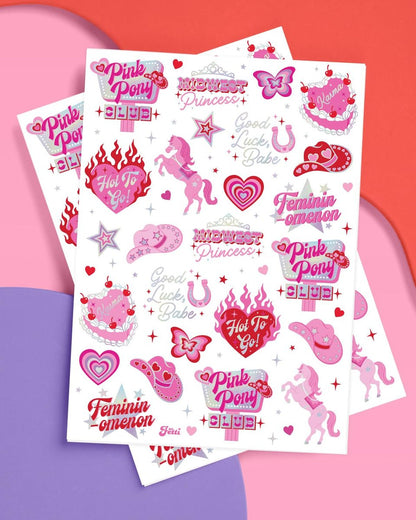xo, Fetti Pink Pony Club Temporary Tattoos - 54 Iridescent Foil Pcs | Cowgirl Bachelorette Party, Valentine's Day Favors, Birthday Accessory, Galentine's Bach Activity