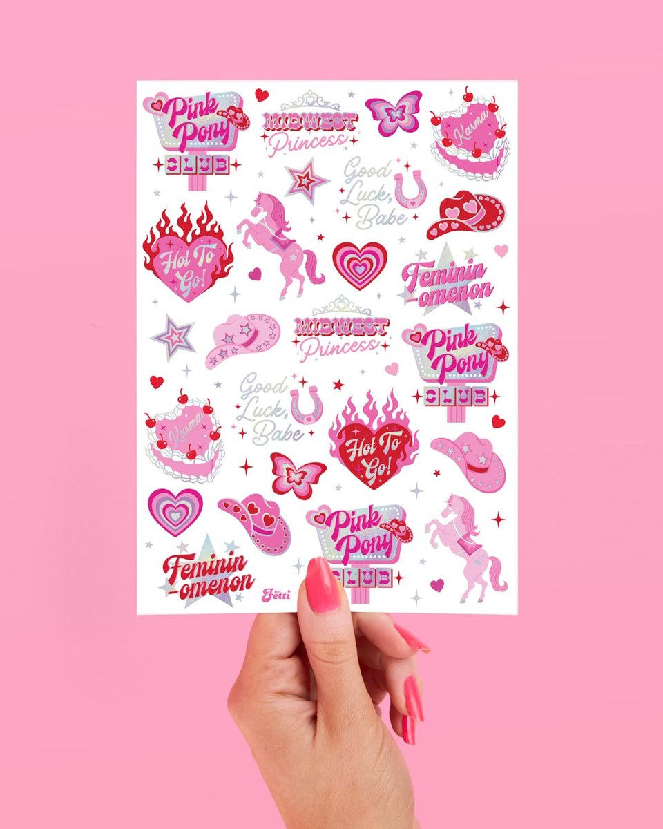 xo, Fetti Pink Pony Club Temporary Tattoos - 54 Iridescent Foil Pcs | Cowgirl Bachelorette Party, Valentine's Day Favors, Birthday Accessory, Galentine's Bach Activity - görsel 11