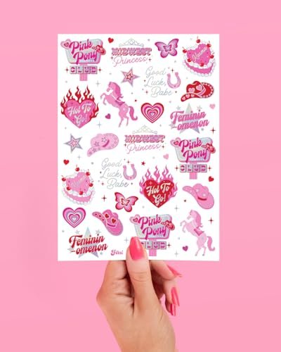 xo, Fetti Pink Pony Club Temporary Tattoos - 54 Iridescent Foil Pcs | Cowgirl Bachelorette Party, Valentine's Day Favors, Birthday Accessory, Galentine's Bach Activity