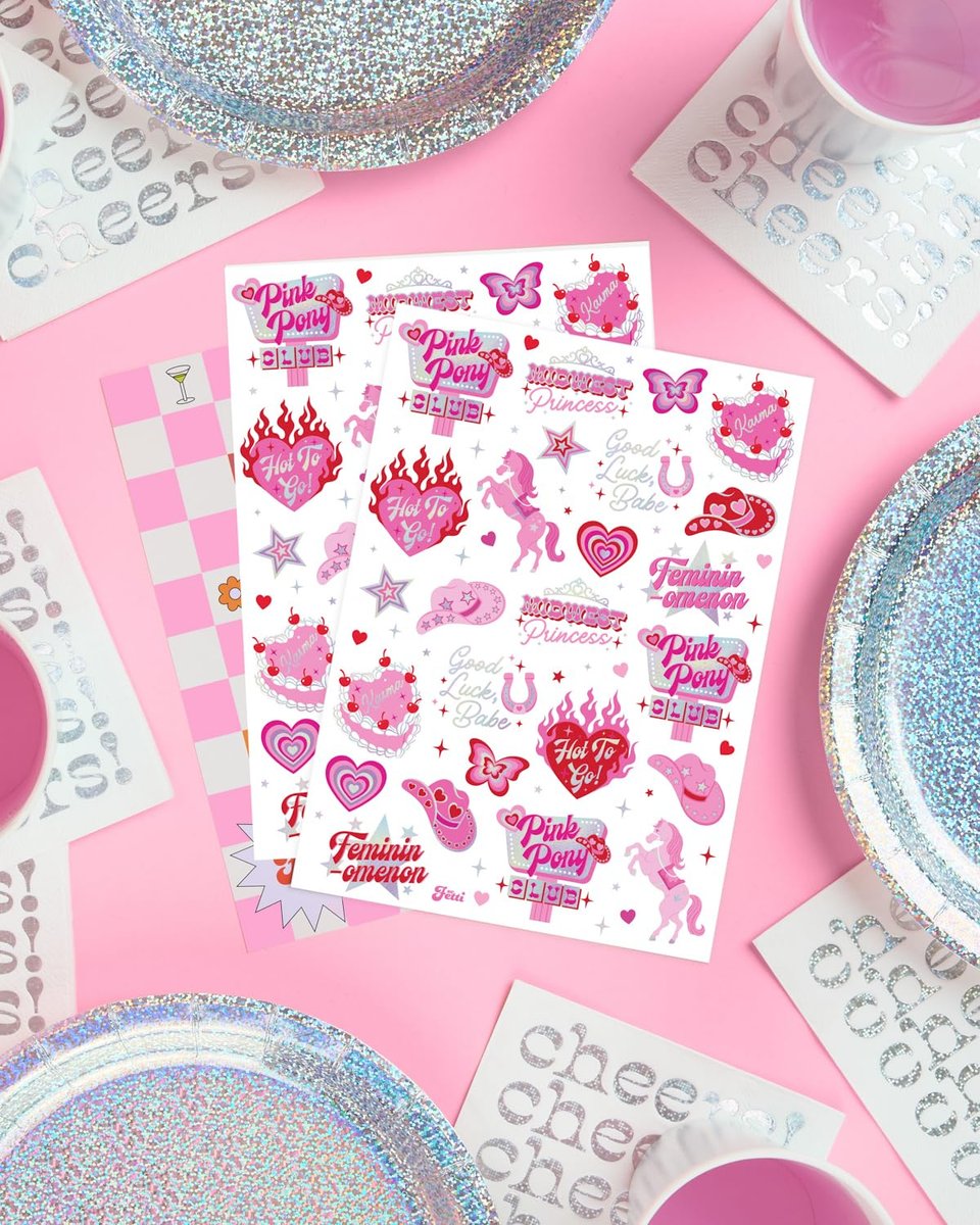 xo, Fetti Pink Pony Club Temporary Tattoos - 54 Iridescent Foil Pcs | Cowgirl Bachelorette Party, Valentine's Day Favors, Birthday Accessory, Galentine's Bach Activity - görsel 9