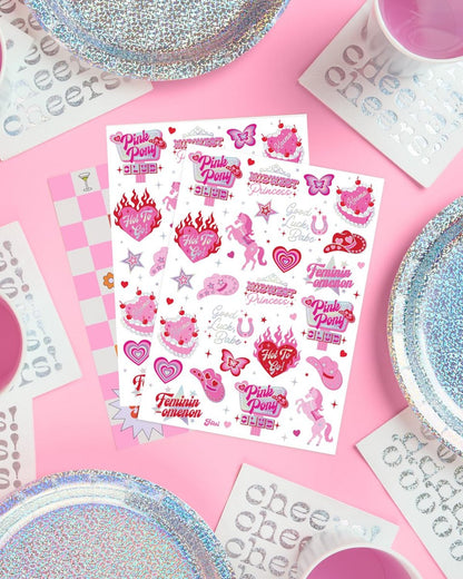 xo, Fetti Pink Pony Club Temporary Tattoos - 54 Iridescent Foil Pcs | Cowgirl Bachelorette Party, Valentine's Day Favors, Birthday Accessory, Galentine's Bach Activity