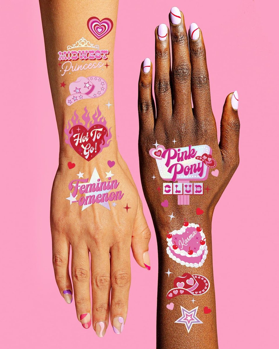 xo, Fetti Pink Pony Club Temporary Tattoos - 54 Iridescent Foil Pcs | Cowgirl Bachelorette Party, Valentine's Day Favors, Birthday Accessory, Galentine's Bach Activity - görsel 7