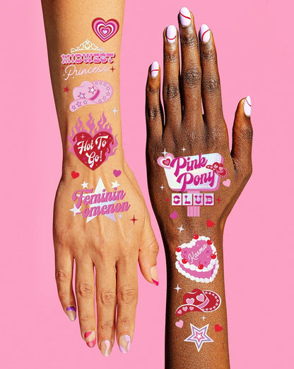 xo, Fetti Pink Pony Club Temporary Tattoos - 54 Iridescent Foil Pcs | Cowgirl Bachelorette Party, Valentine's Day Favors, Birthday Accessory, Galentine's Bach Activity