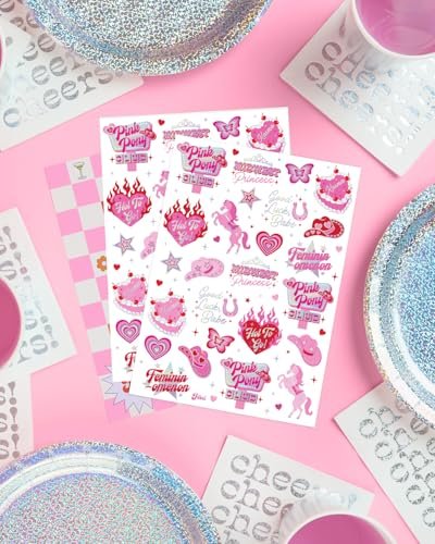 xo, Fetti Pink Pony Club Temporary Tattoos - 54 Iridescent Foil Pcs | Cowgirl Bachelorette Party, Valentine's Day Favors, Birthday Accessory, Galentine's Bach Activity