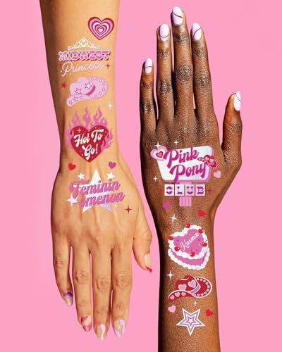 xo, Fetti Pink Pony Club Temporary Tattoos - 54 Iridescent Foil Pcs | Cowgirl Bachelorette Party, Valentine's Day Favors, Birthday Accessory, Galentine's Bach Activity - görsel 8