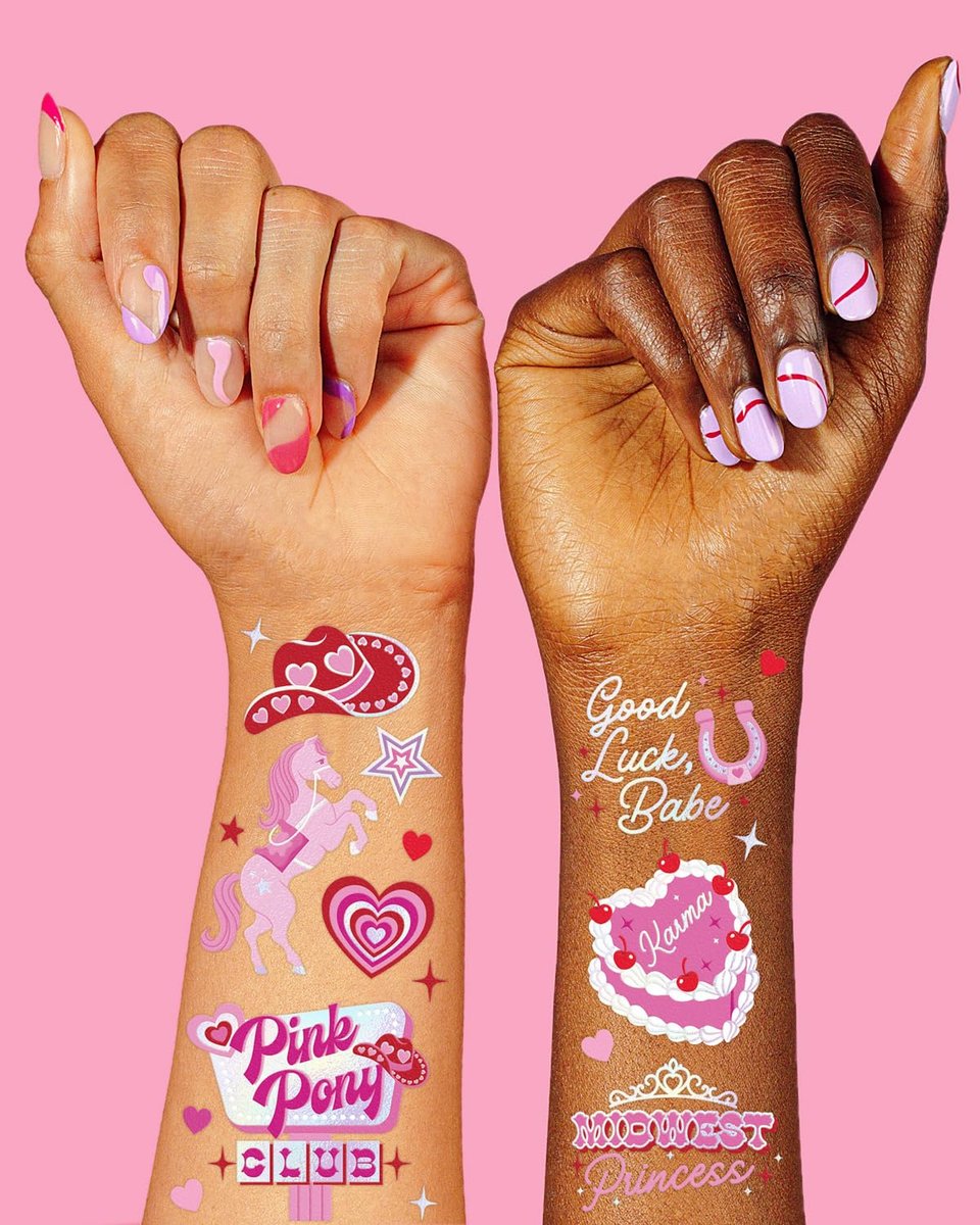 xo, Fetti Pink Pony Club Temporary Tattoos - 54 Iridescent Foil Pcs | Cowgirl Bachelorette Party, Valentine's Day Favors, Birthday Accessory, Galentine's Bach Activity - görsel 5